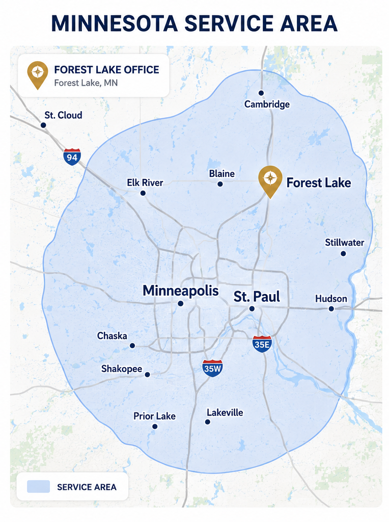 Precise Exteriors Minnesota Service Area Map