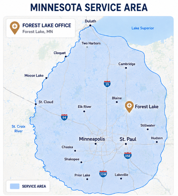 Precise Exteriors Minnesota Service Area Map